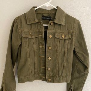 I Saw It First Olive Green Crop Denim Jacket